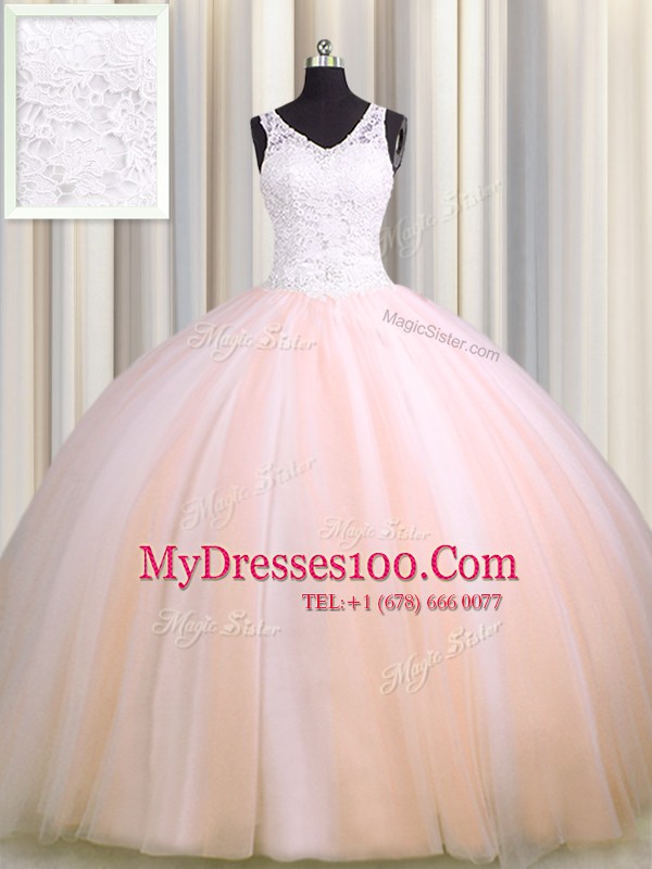 Graceful See Through Back Zipple Up Sleeveless Brush Train Zipper Beading and Appliques Vestidos de Quinceanera