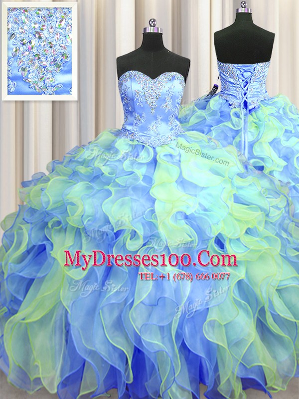 Fancy Sweetheart Sleeveless Lace Up 15 Quinceanera Dress Multi-color Organza