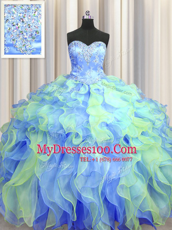 Fancy Sweetheart Sleeveless Lace Up 15 Quinceanera Dress Multi-color Organza