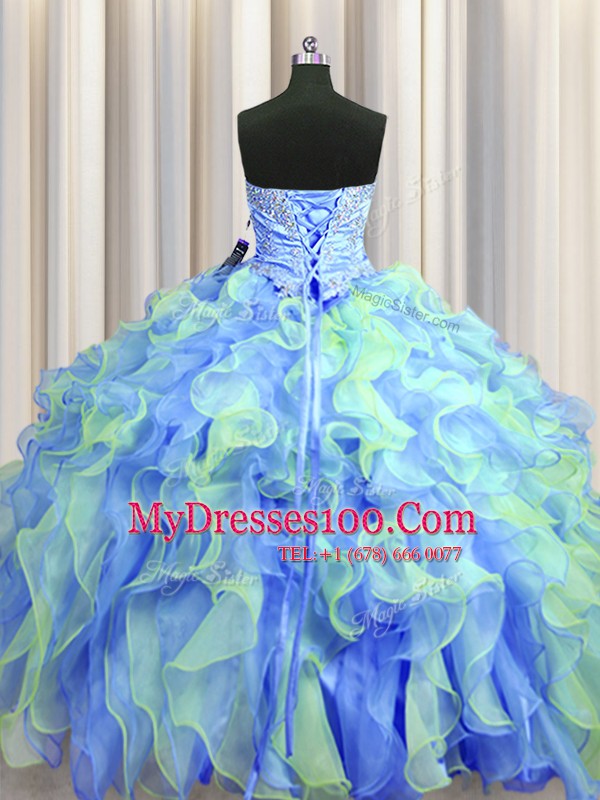 Fancy Sweetheart Sleeveless Lace Up 15 Quinceanera Dress Multi-color Organza