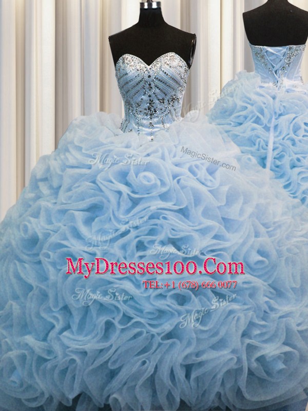 Gorgeous Rolling Flowers Sleeveless Brush Train Beading and Pick Ups Lace Up Vestidos de Quinceanera