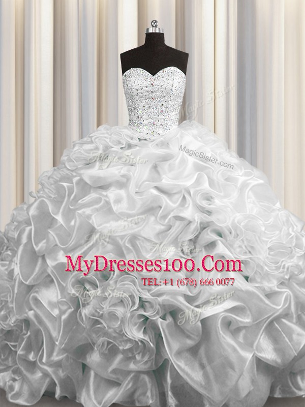 Court Train Grey Sleeveless Floor Length Beading and Pick Ups Lace Up Quince Ball Gowns