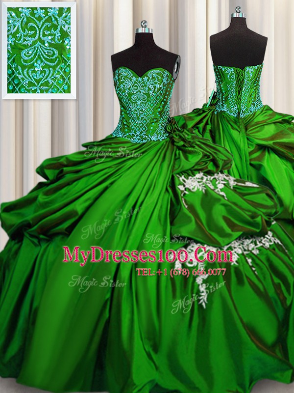 Sweetheart Sleeveless Taffeta Quinceanera Dresses Beading and Appliques Lace Up