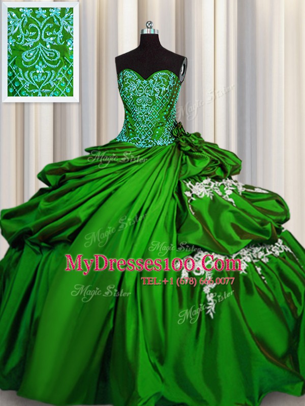 Sweetheart Sleeveless Taffeta Quinceanera Dresses Beading and Appliques Lace Up