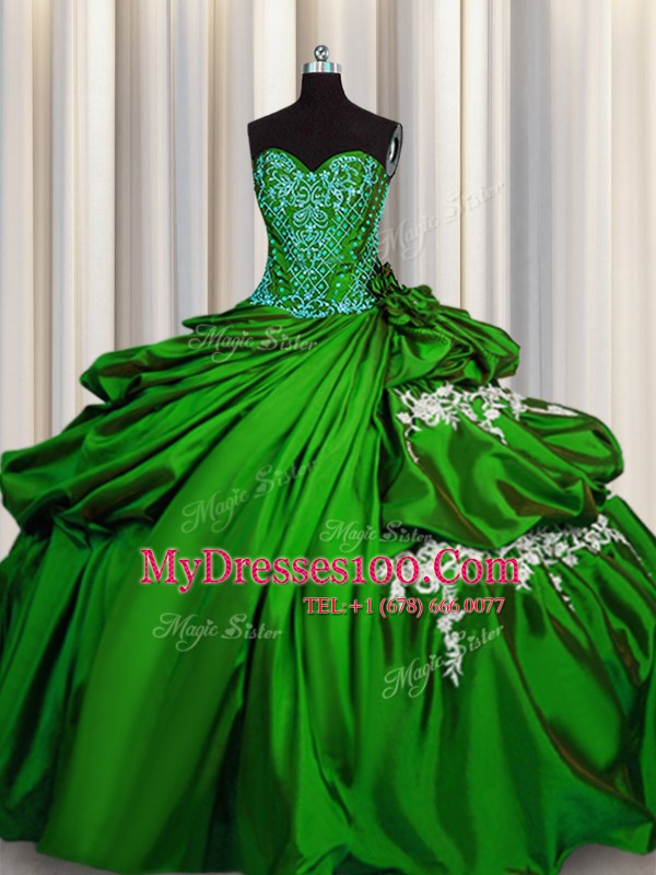 Sweetheart Sleeveless Taffeta Quinceanera Dresses Beading and Appliques Lace Up
