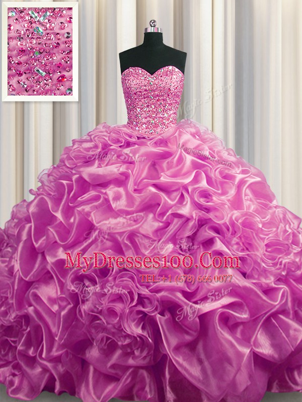 Organza Sleeveless With Train Quinceanera Dresses Court Train and Beading and Pick Ups