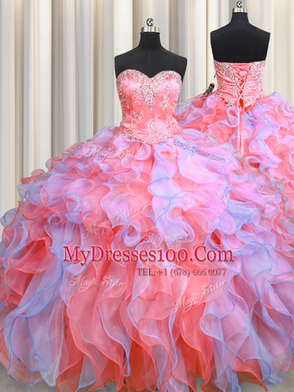 Stunning Three Piece Floor Length Multi-color Quinceanera Gowns Sweetheart Sleeveless Lace Up