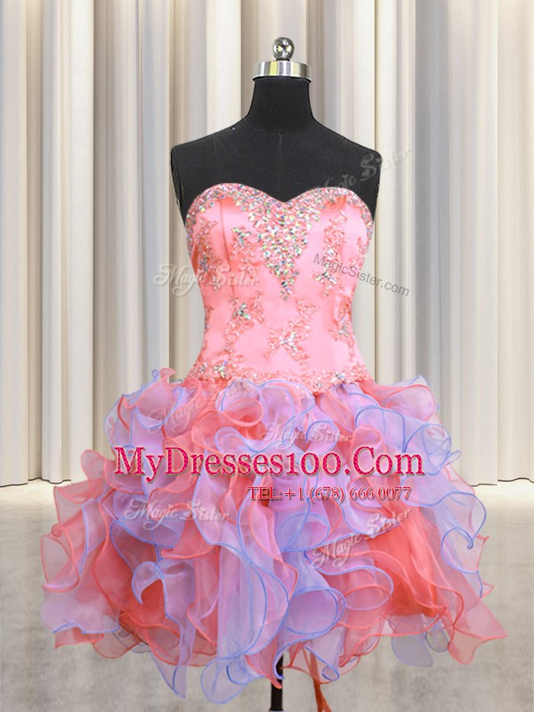 Stunning Three Piece Floor Length Multi-color Quinceanera Gowns Sweetheart Sleeveless Lace Up