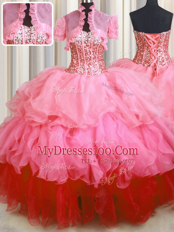 Visible Boning Bling-bling Sleeveless Lace Up Floor Length Beading and Ruffled Layers Quinceanera Gowns