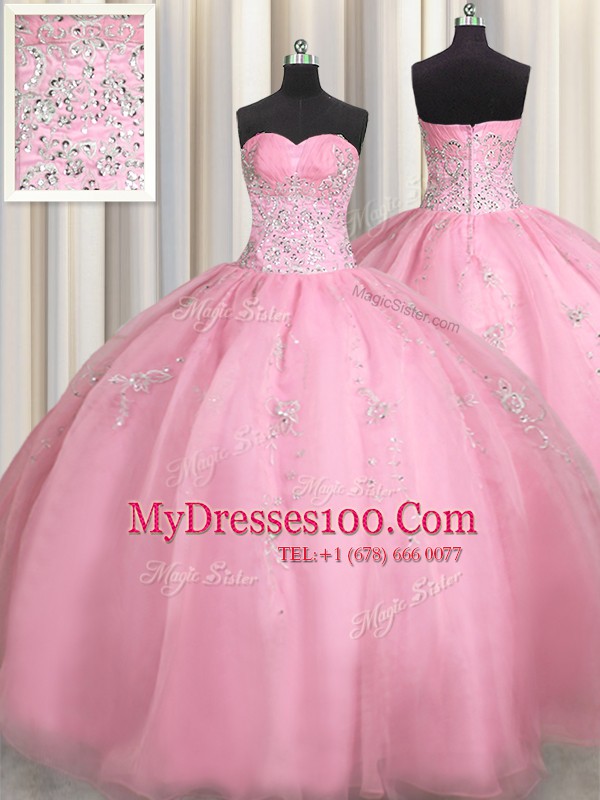 Shining Sleeveless Zipper Floor Length Beading and Appliques Sweet 16 Dresses