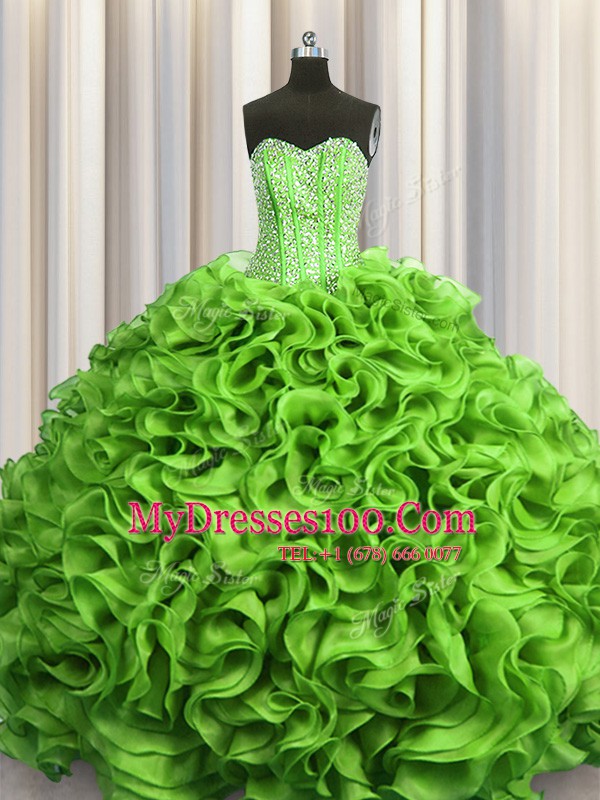 Visible Boning Sleeveless Organza Lace Up Quince Ball Gowns for Military Ball and Sweet 16 and Quinceanera