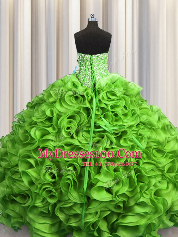 Visible Boning Sleeveless Organza Lace Up Quince Ball Gowns for Military Ball and Sweet 16 and Quinceanera
