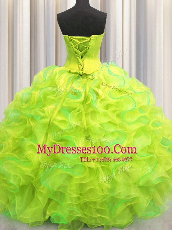 Floor Length Multi-color 15th Birthday Dress Organza Sleeveless Beading and Ruffles