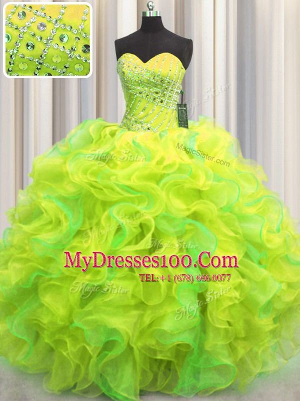 Floor Length Multi-color 15th Birthday Dress Organza Sleeveless Beading and Ruffles