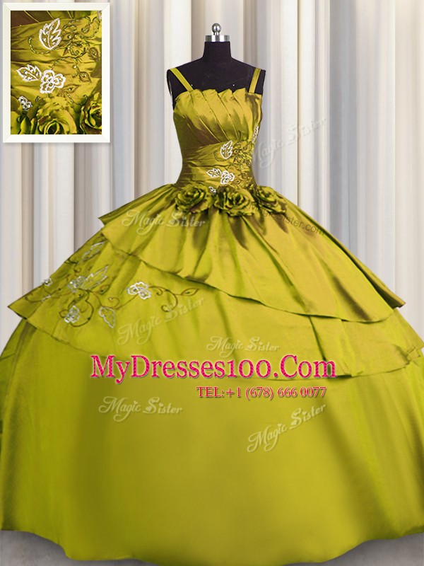 Spaghetti Straps Sleeveless Satin Quinceanera Dress Beading and Embroidery Lace Up