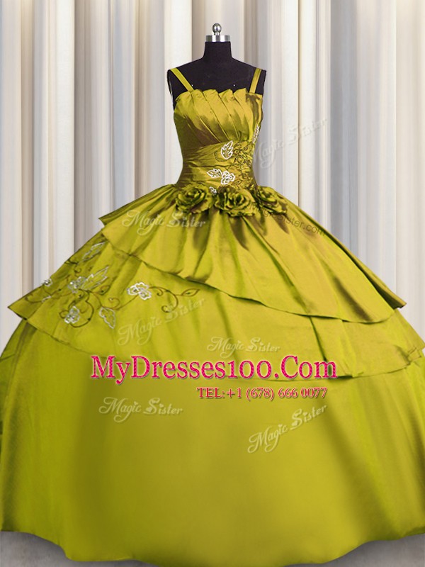 Spaghetti Straps Sleeveless Satin Quinceanera Dress Beading and Embroidery Lace Up