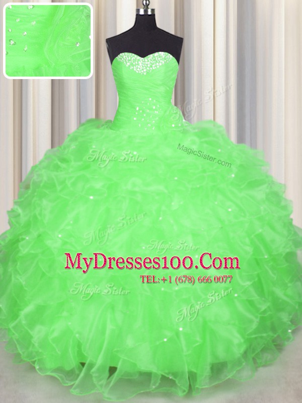 Admirable Sweetheart Sleeveless Organza Sweet 16 Dresses Beading and Ruffles Lace Up