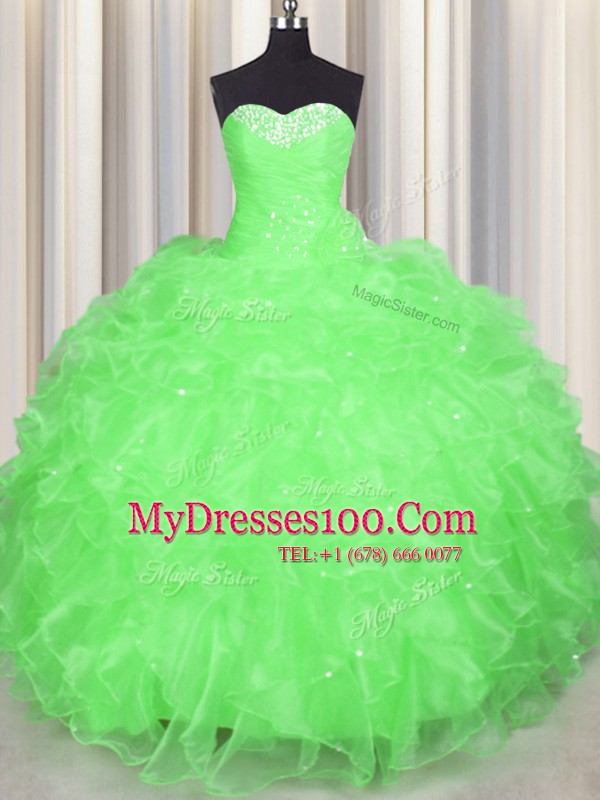 Admirable Sweetheart Sleeveless Organza Sweet 16 Dresses Beading and Ruffles Lace Up