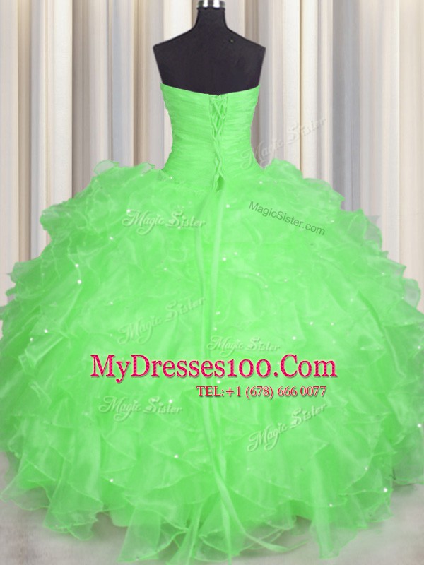 Admirable Sweetheart Sleeveless Organza Sweet 16 Dresses Beading and Ruffles Lace Up