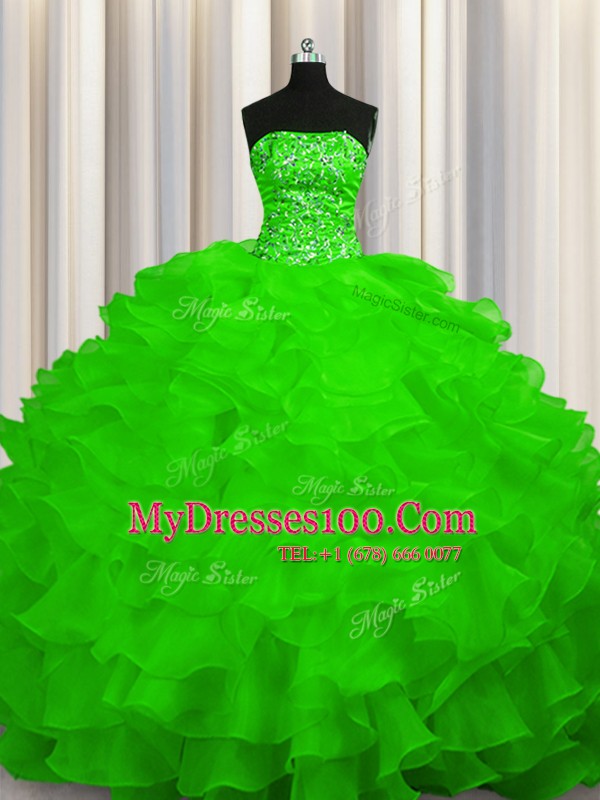Colorful Organza Lace Up Vestidos de Quinceanera Sleeveless Sweep Train Beading and Ruffles