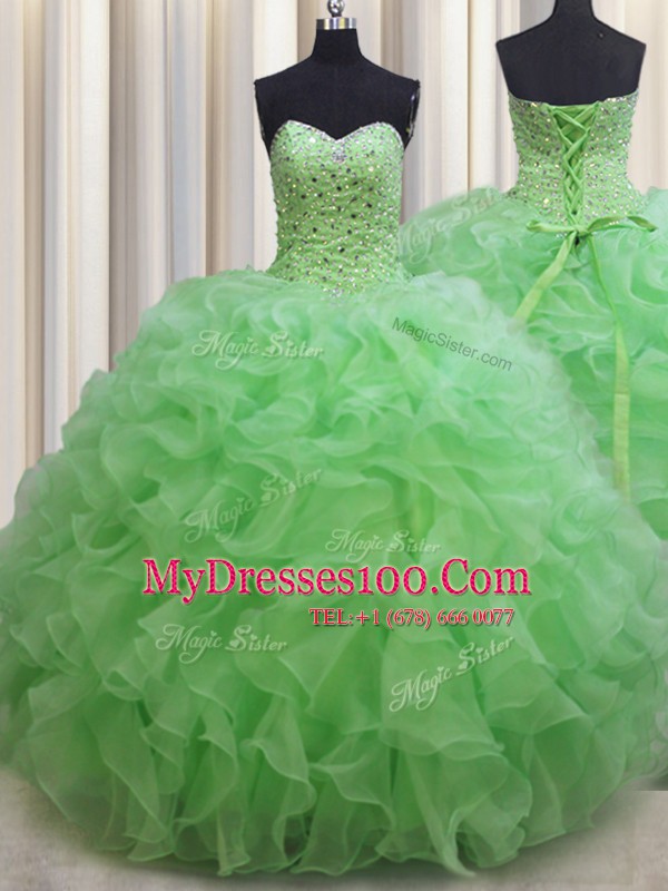 Fancy Sweetheart Lace Up Beading and Ruffles Quinceanera Gown Sleeveless