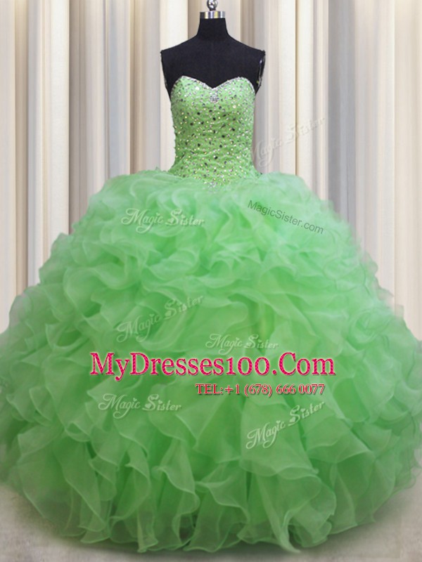 Fancy Sweetheart Lace Up Beading and Ruffles Quinceanera Gown Sleeveless