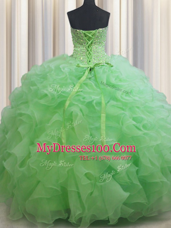 Fancy Sweetheart Lace Up Beading and Ruffles Quinceanera Gown Sleeveless