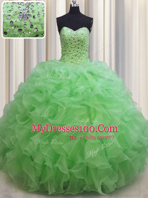 Fancy Sweetheart Lace Up Beading and Ruffles Quinceanera Gown Sleeveless