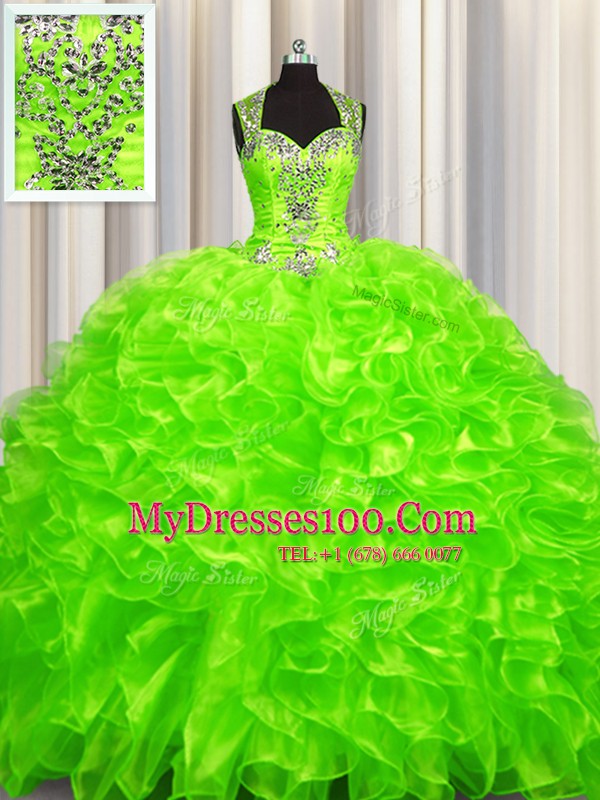 Spectacular Pick Ups Zipper Up See Through Back With Train Zipper 15 Quinceanera Dress for Military Ball and Sweet 16 and Quinceanera with Beading Brush Train