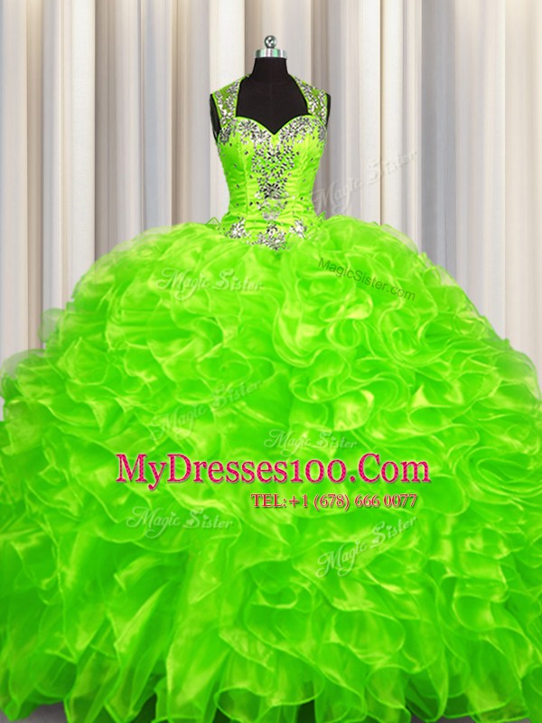 Spectacular Pick Ups Zipper Up See Through Back With Train Zipper 15 Quinceanera Dress for Military Ball and Sweet 16 and Quinceanera with Beading Brush Train
