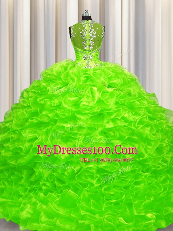 Spectacular Pick Ups Zipper Up See Through Back With Train Zipper 15 Quinceanera Dress for Military Ball and Sweet 16 and Quinceanera with Beading Brush Train