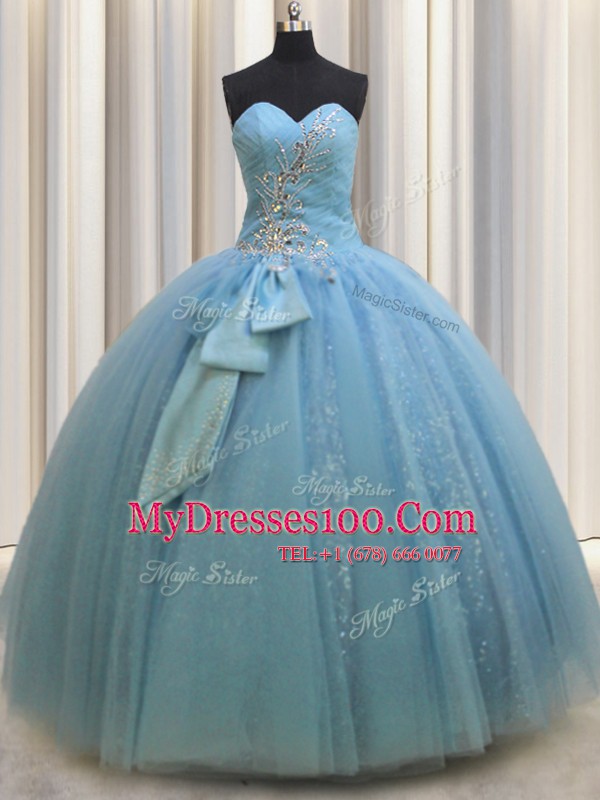 High Class Sleeveless Beading and Sequins and Bowknot Lace Up Sweet 16 Quinceanera Dress