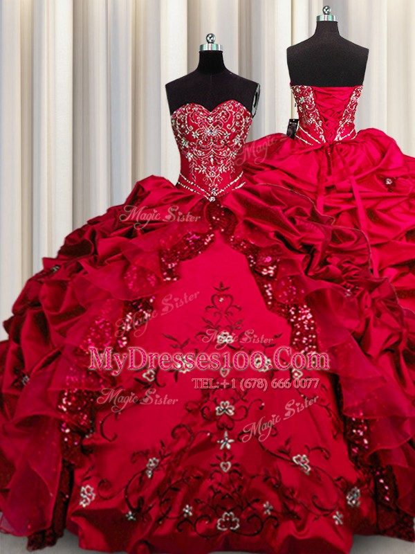 Embroidery Sequins Sleeveless Lace Up Floor Length Beading and Appliques and Ruffles Sweet 16 Quinceanera Dress