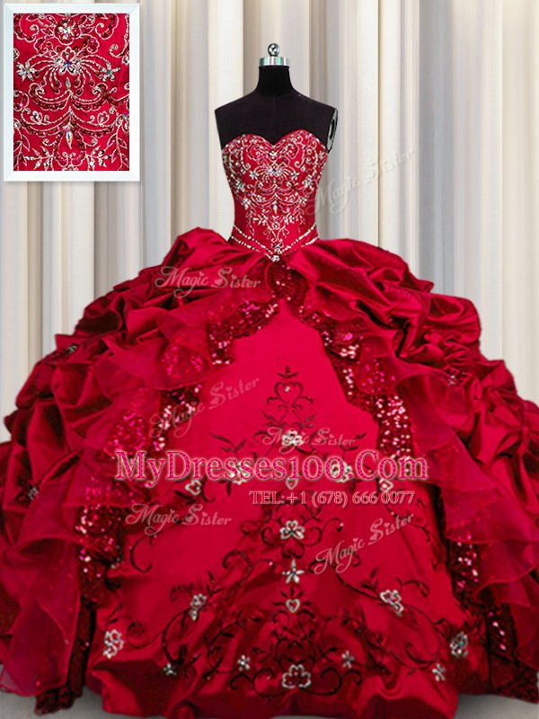 Embroidery Sequins Sleeveless Lace Up Floor Length Beading and Appliques and Ruffles Sweet 16 Quinceanera Dress