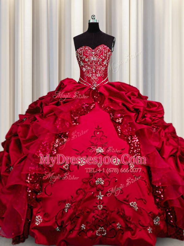 Embroidery Sequins Sleeveless Lace Up Floor Length Beading and Appliques and Ruffles Sweet 16 Quinceanera Dress