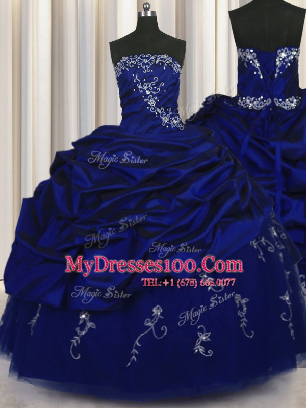 Beauteous Floor Length Royal Blue Quinceanera Dresses Taffeta Sleeveless Beading and Embroidery and Pick Ups