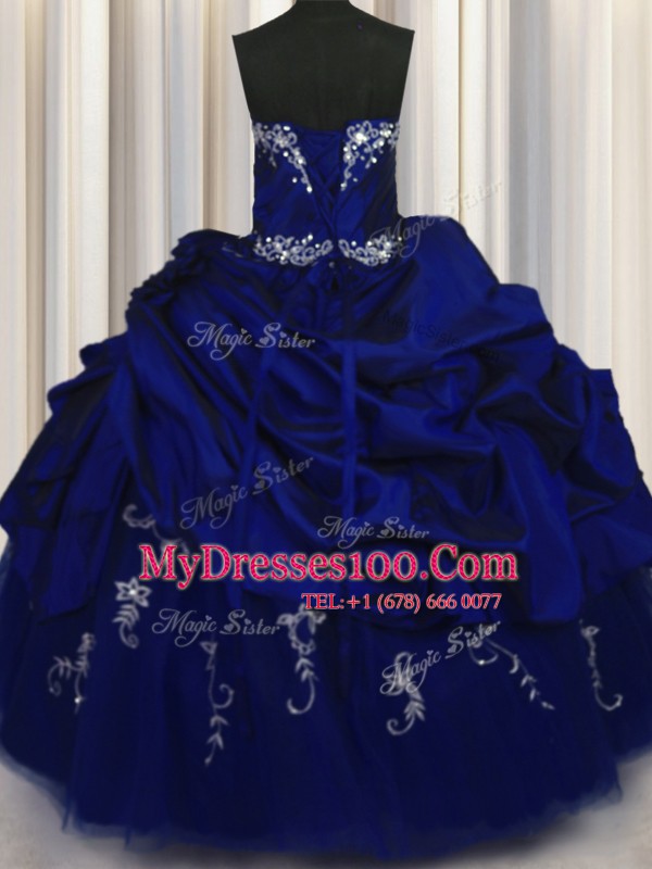 Beauteous Floor Length Royal Blue Quinceanera Dresses Taffeta Sleeveless Beading and Embroidery and Pick Ups