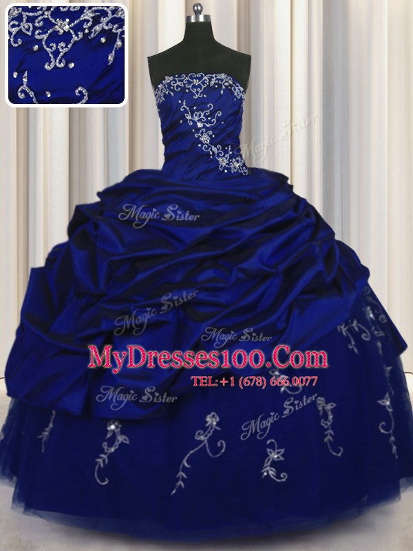 Beauteous Floor Length Royal Blue Quinceanera Dresses Taffeta Sleeveless Beading and Embroidery and Pick Ups