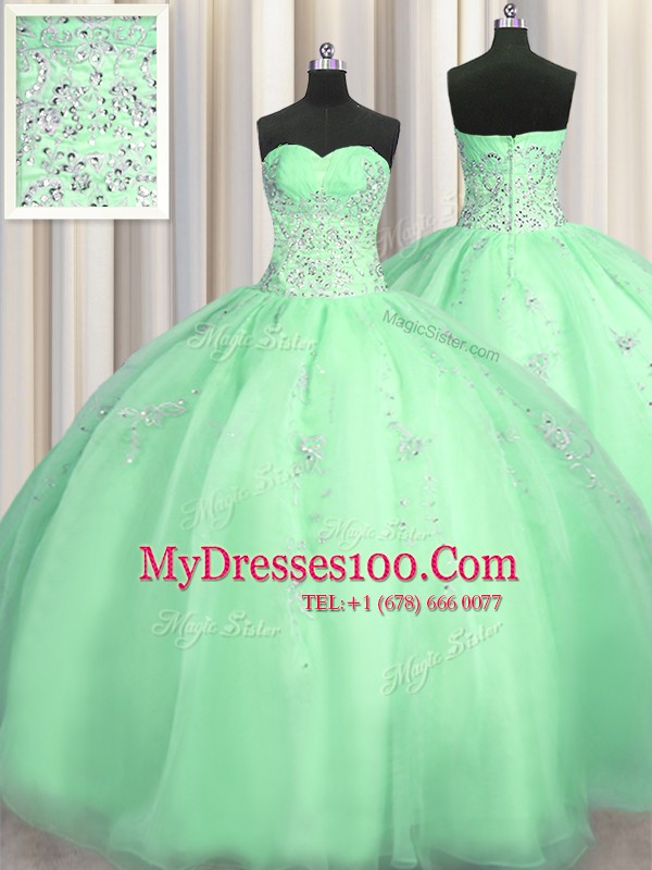 High End Puffy Skirt Floor Length Apple Green Vestidos de Quinceanera Sweetheart Sleeveless Zipper
