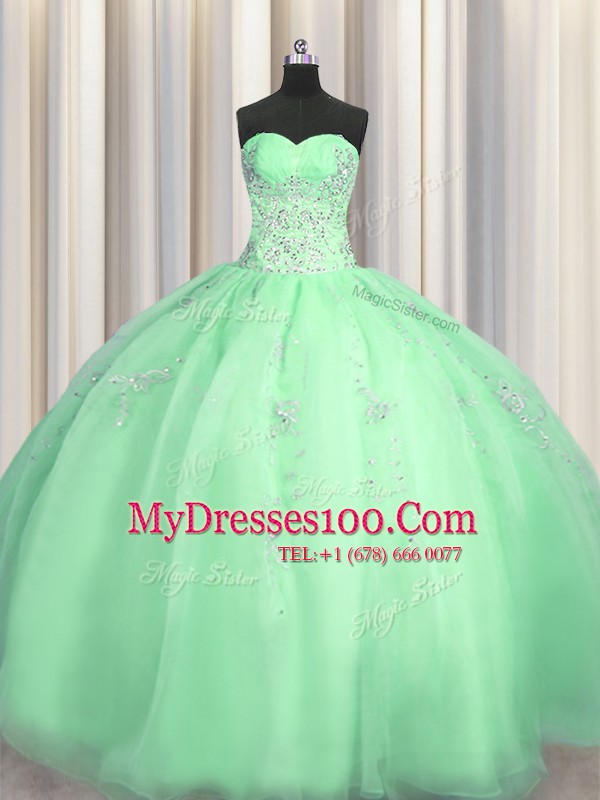 High End Puffy Skirt Floor Length Apple Green Vestidos de Quinceanera Sweetheart Sleeveless Zipper