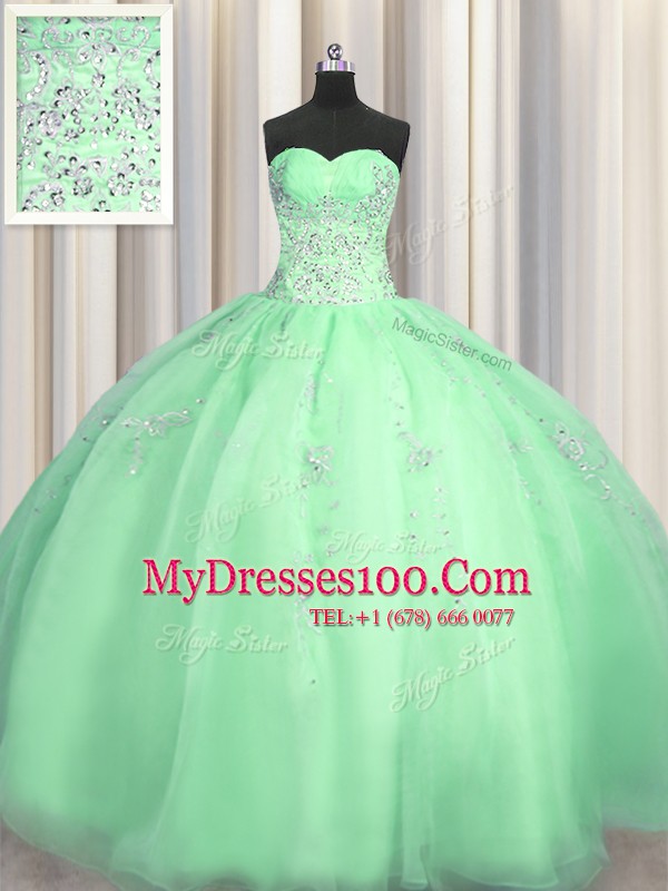 High End Puffy Skirt Floor Length Apple Green Vestidos de Quinceanera Sweetheart Sleeveless Zipper