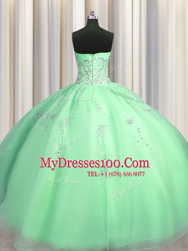 High End Puffy Skirt Floor Length Apple Green Vestidos de Quinceanera Sweetheart Sleeveless Zipper