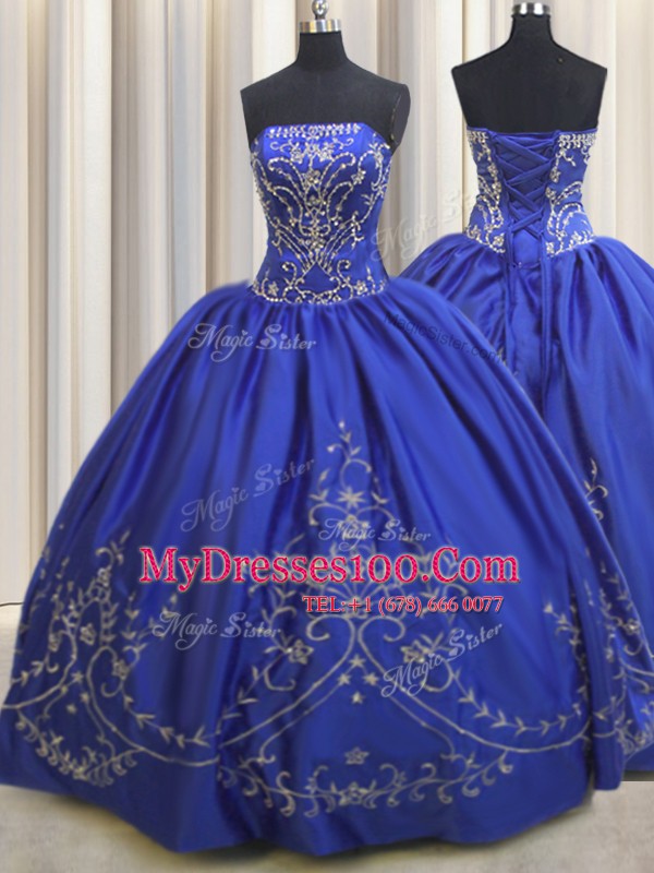 Custom Made Royal Blue Lace Up Sweet 16 Quinceanera Dress Beading and Embroidery Sleeveless Floor Length
