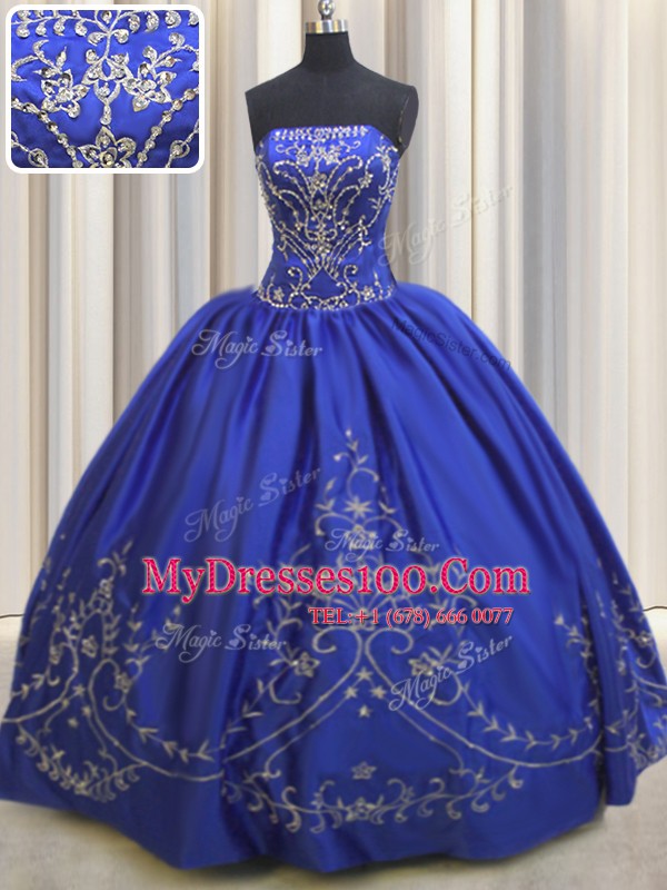 Custom Made Royal Blue Lace Up Sweet 16 Quinceanera Dress Beading and Embroidery Sleeveless Floor Length