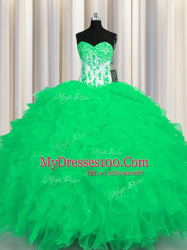 Super Floor Length Lace Up Sweet 16 Dress Turquoise for Military Ball and Sweet 16 and Quinceanera with Appliques and Ruffles