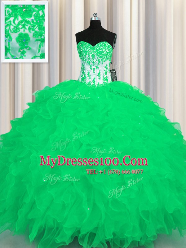 Super Floor Length Lace Up Sweet 16 Dress Turquoise for Military Ball and Sweet 16 and Quinceanera with Appliques and Ruffles