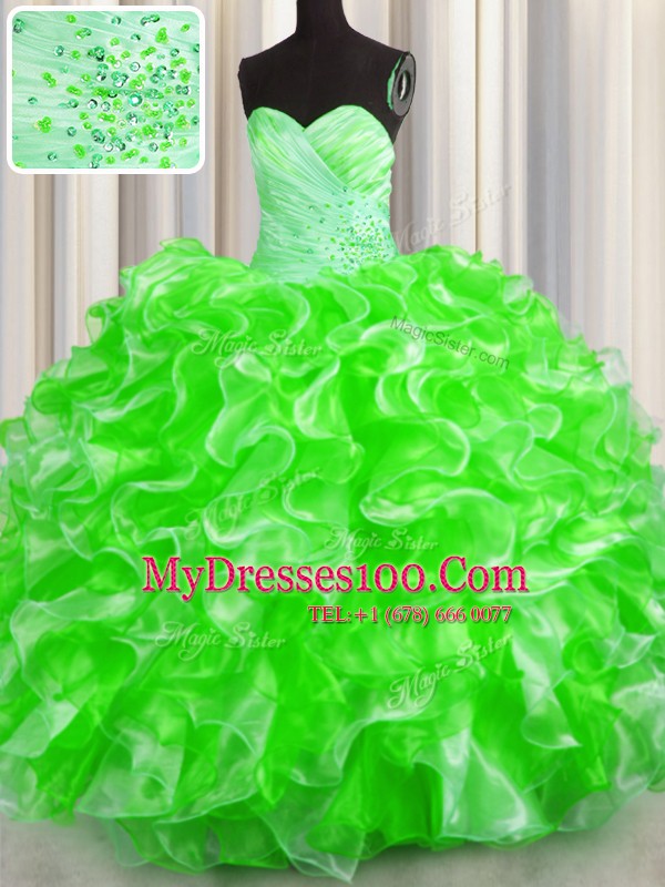 Ball Gowns Sweetheart Sleeveless Organza Floor Length Lace Up Beading and Ruffles 15 Quinceanera Dress