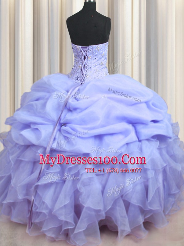 Dynamic Visible Boning Lavender Sweetheart Lace Up Beading and Ruffles Sweet 16 Quinceanera Dress Sleeveless