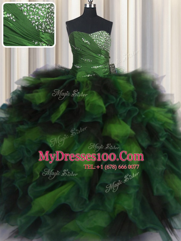 Free and Easy Sleeveless Organza and Tulle Floor Length Lace Up Ball Gown Prom Dress in Multi-color with Beading and Ruffles