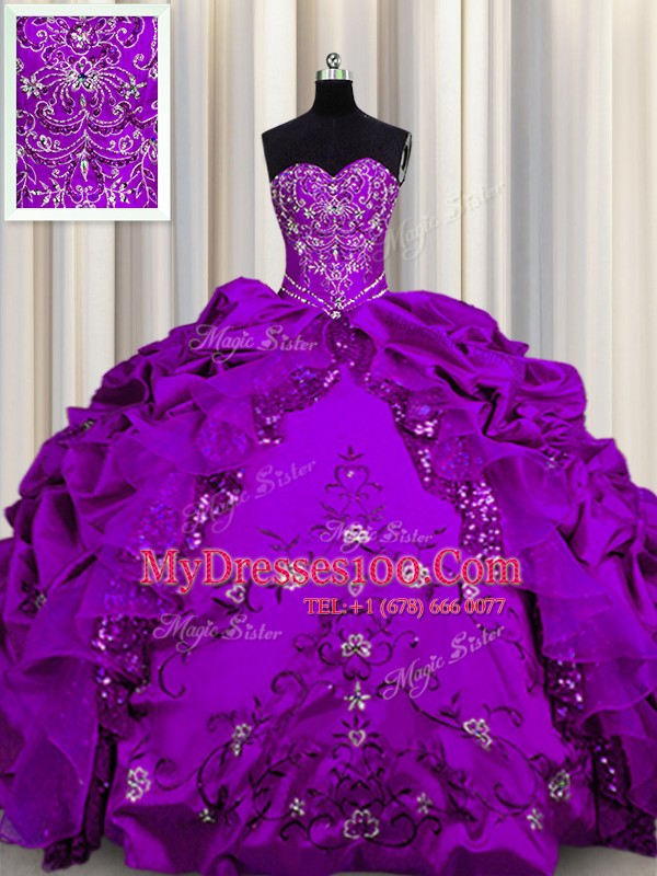 Embroidery Sequins Floor Length Ball Gowns Sleeveless Purple Quinceanera Dresses Lace Up